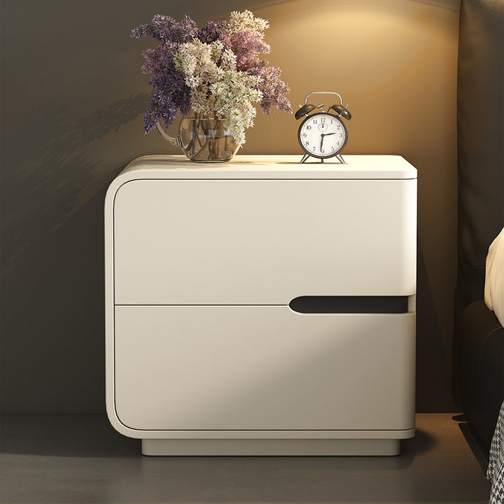 Modern Minimalist Rectangular Solid Wood Cat Paw Leather Carbon Steel Nightstand 2-Drawer For Bedroom