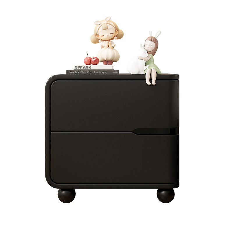 Modern Minimalist Rectangular Solid Wood Cat Paw Leather Carbon Steel Nightstand 2-Drawer For Bedroom