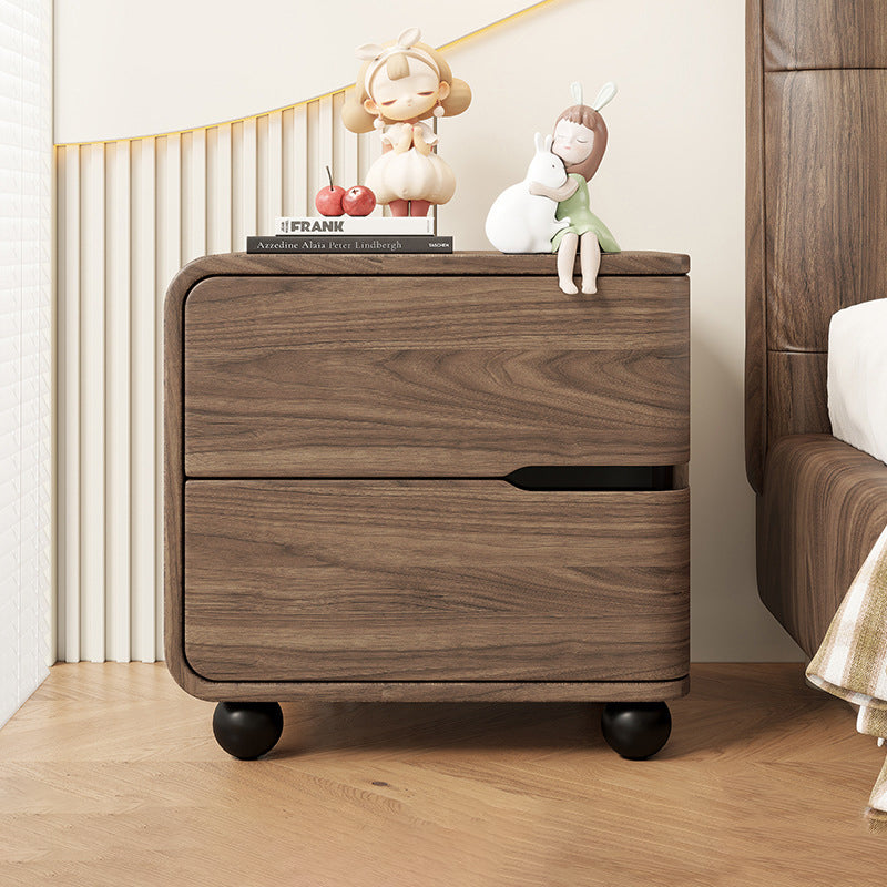 Modern Minimalist Rectangular Solid Wood Cat Paw Leather Carbon Steel Nightstand 2-Drawer For Bedroom