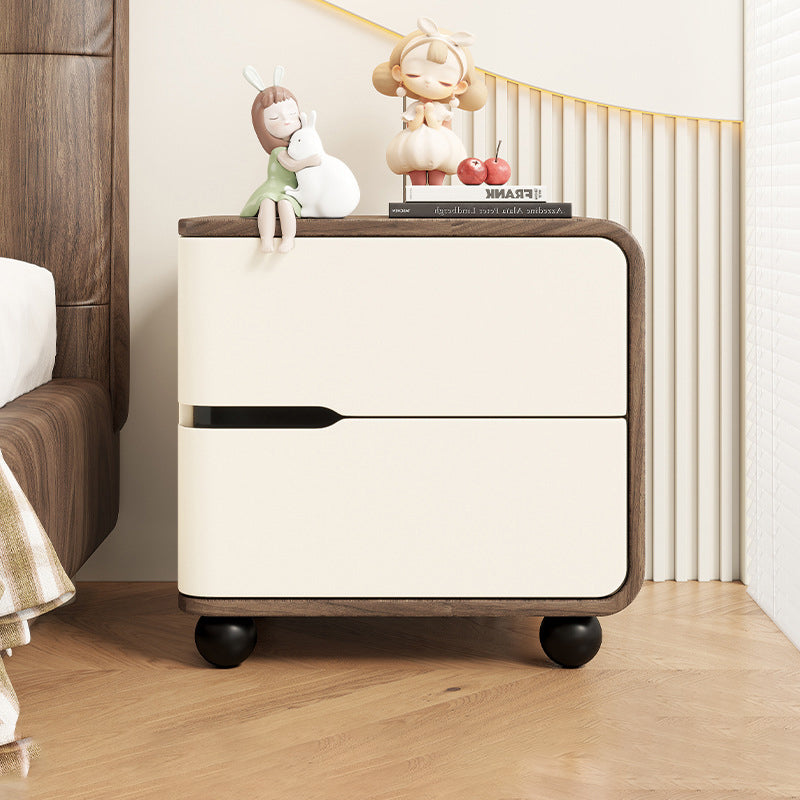 Modern Minimalist Rectangular Solid Wood Cat Paw Leather Carbon Steel Nightstand 2-Drawer For Bedroom