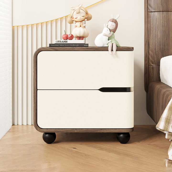Modern Minimalist Rectangular Solid Wood Cat Paw Leather Carbon Steel Nightstand 2-Drawer For Bedroom
