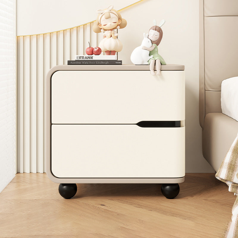 Modern Minimalist Rectangular Solid Wood Cat Paw Leather Carbon Steel Nightstand 2-Drawer For Bedroom