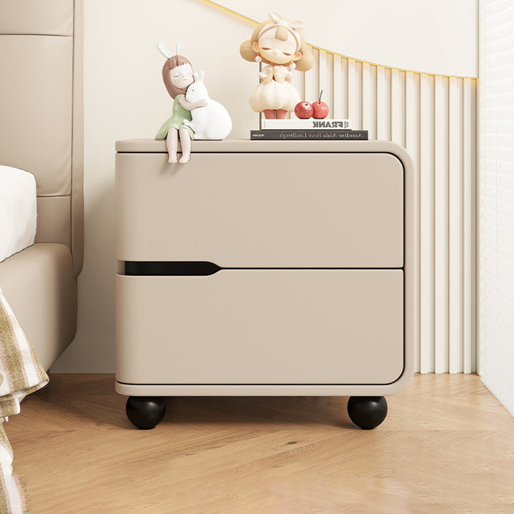 Modern Minimalist Rectangular Solid Wood Cat Paw Leather Carbon Steel Nightstand 2-Drawer For Bedroom