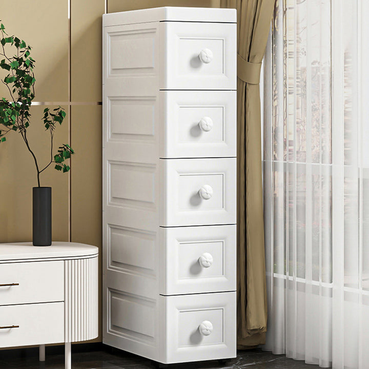 Moderner minimalistischer rechteckiger PP-Aufbewahrungsschrank mit 5 Schubladen für das Wohnzimmer 