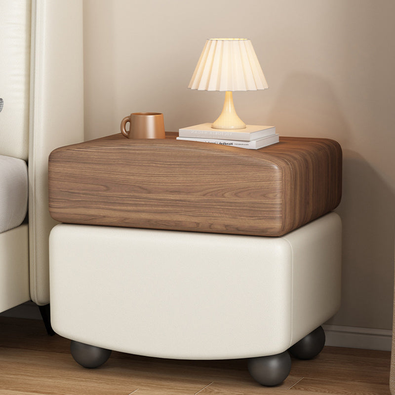 Modern Minimalist Rectangular Solid Wood Carbon Steel Cat Claw Leather Nightstand 2-Drawer For Bedroom