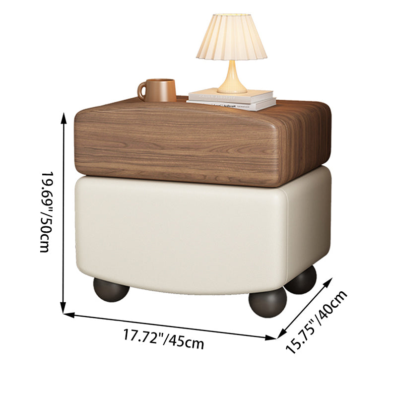 Modern Minimalist Rectangular Solid Wood Carbon Steel Cat Claw Leather Nightstand 2-Drawer For Bedroom