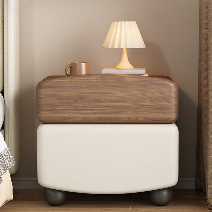 Modern Minimalist Rectangular Solid Wood Carbon Steel Cat Claw Leather Nightstand 2-Drawer For Bedroom