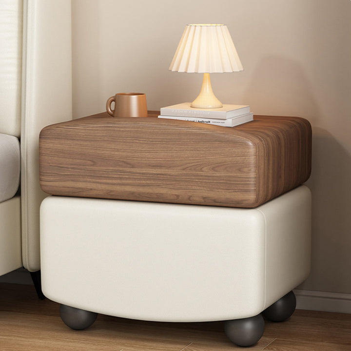 Modern Minimalist Rectangular Solid Wood Carbon Steel Cat Claw Leather Nightstand 2-Drawer For Bedroom