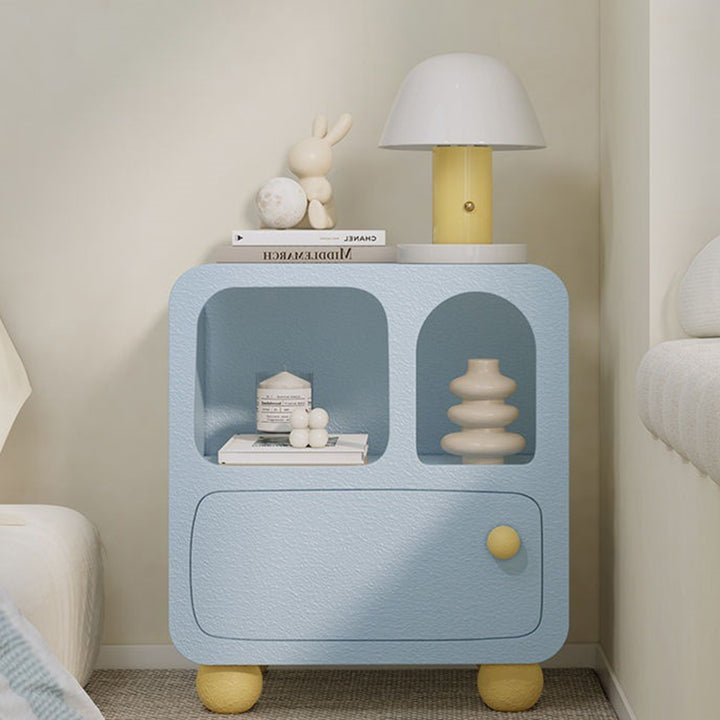 Contemporary Creative Rectangular Medium Density Fiberboard Protective Plastic Nightstand 1-Drawer For Bedroom