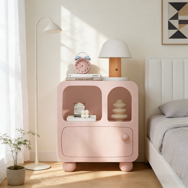 Contemporary Creative Rectangular Medium Density Fiberboard Protective Plastic Nightstand 1-Drawer For Bedroom