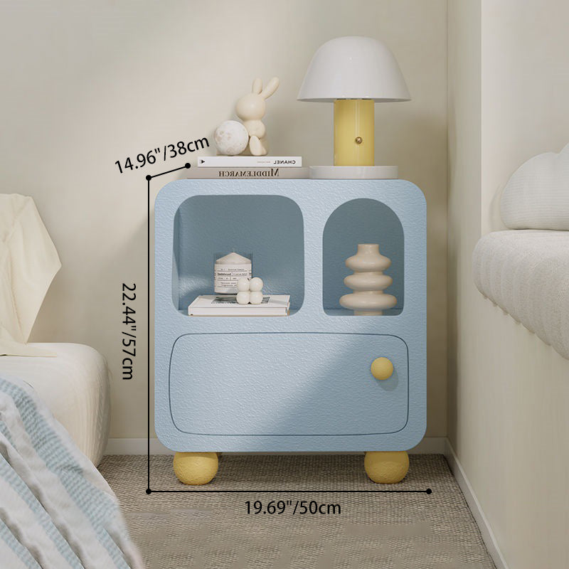 Contemporary Creative Rectangular Medium Density Fiberboard Protective Plastic Nightstand 1-Drawer For Bedroom