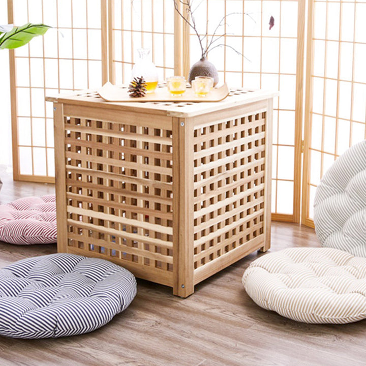 Traditional Japanese Rectangular Pine Wood Side Table 1-Storage For Living Room