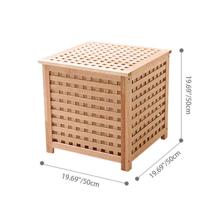 Traditional Japanese Rectangular Pine Wood Side Table 1-Storage For Living Room