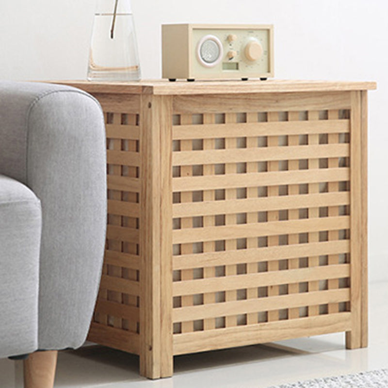 Traditional Japanese Rectangular Pine Wood Side Table 1-Storage For Living Room