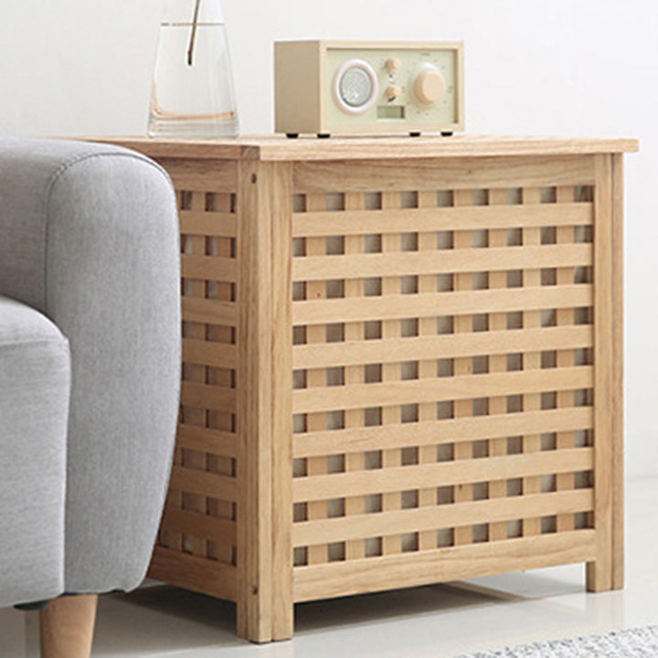 Traditional Japanese Rectangular Pine Wood Side Table 1-Storage For Living Room
