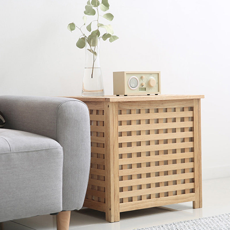 Traditional Japanese Rectangular Pine Wood Side Table 1-Storage For Living Room