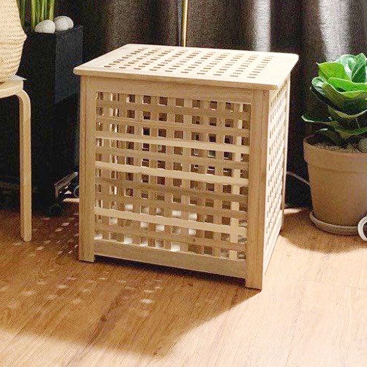 Traditional Japanese Rectangular Pine Wood Side Table 1-Storage For Living Room