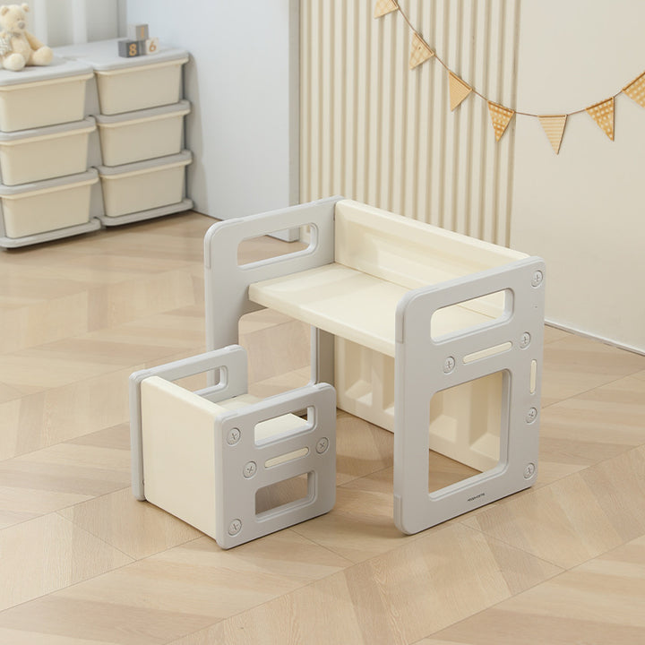 Ensemble contemporain nordique rectangulaire creux en PE pour enfants, bureau et chaise, pour bureau à domicile 