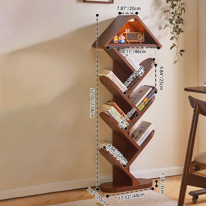 Contemporary Creative Treehouse-Shaped Rubberwood Plywood Bookshelves 5/7 Tier For Home Office