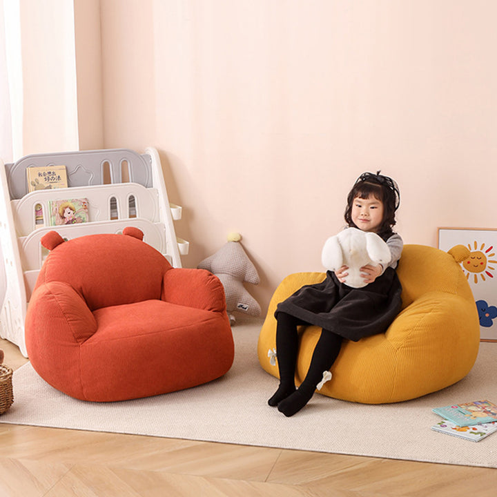 Contemporary Creative Kids Bear-Shaped Corduroy EPP Accent Chair Backrest Armrest For Living Room