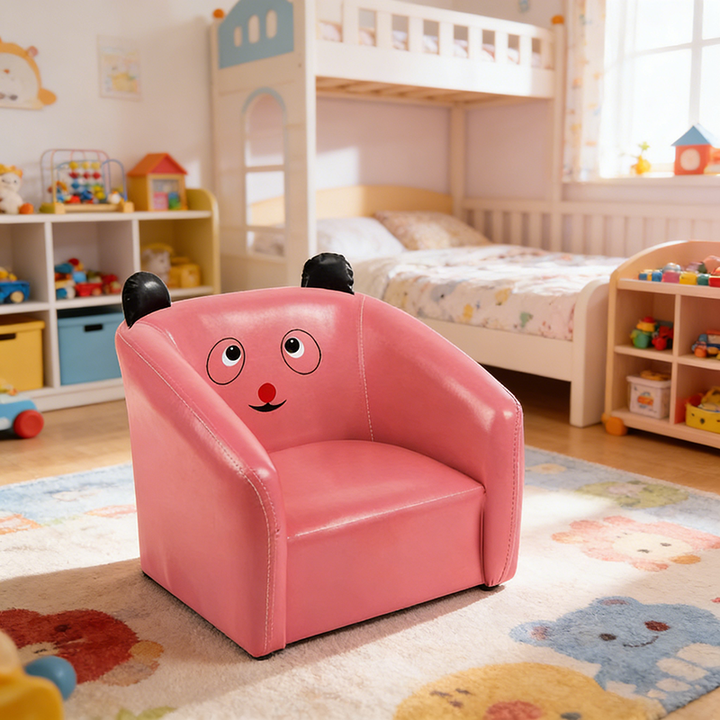 Chaise d'appoint pour enfants en forme d'ours incurvée contemporaine en cuir huilé et ciré, bois massif, avec dossier et accoudoirs, pour salon 