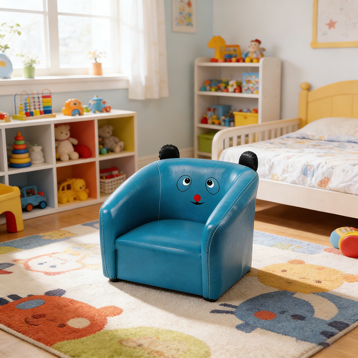 Chaise d'appoint pour enfants en forme d'ours incurvée contemporaine en cuir huilé et ciré, bois massif, avec dossier et accoudoirs, pour salon 