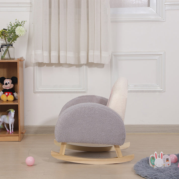 Chaise à bascule en bois massif avec accoudoirs et dossier, ourson arc-en-ciel créatif contemporain en peluche pour enfants, pour salon 