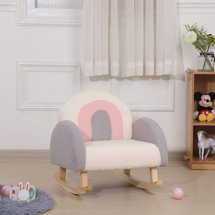 Chaise à bascule en bois massif avec accoudoirs et dossier, ourson arc-en-ciel créatif contemporain en peluche pour enfants, pour salon 