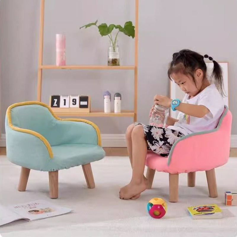 Contemporary Creative Curved Kids Linen-Cotton Solid Wood Accent Chair Backrest Armrest For Living Room