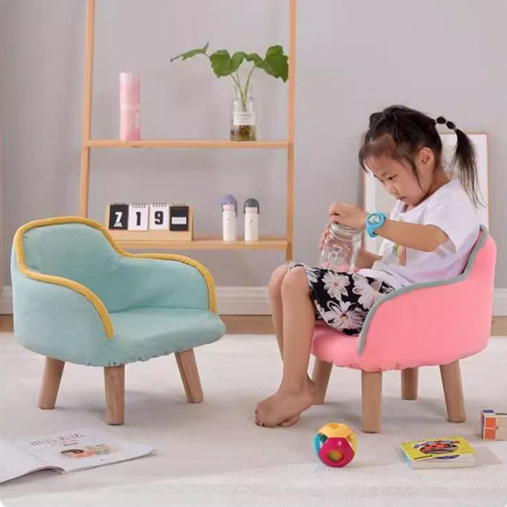 Contemporary Creative Curved Kids Linen-Cotton Solid Wood Accent Chair Backrest Armrest For Living Room