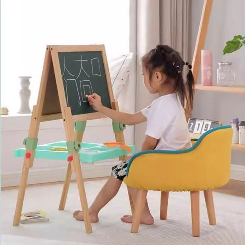 Contemporary Creative Curved Kids Linen-Cotton Solid Wood Accent Chair Backrest Armrest For Living Room