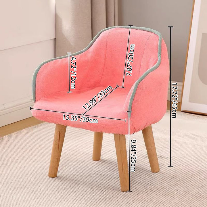 Contemporary Creative Curved Kids Linen-Cotton Solid Wood Accent Chair Backrest Armrest For Living Room