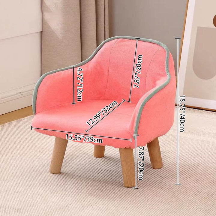 Contemporary Creative Curved Kids Linen-Cotton Solid Wood Accent Chair Backrest Armrest For Living Room