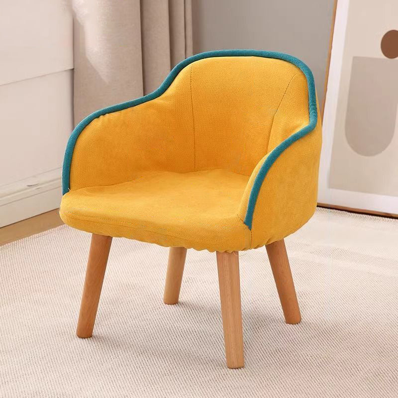 Contemporary Creative Curved Kids Linen-Cotton Solid Wood Accent Chair Backrest Armrest For Living Room