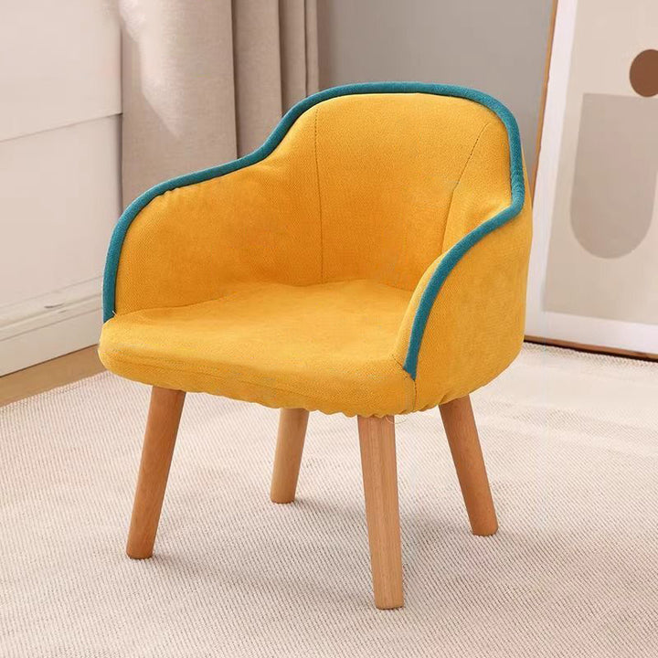 Contemporary Creative Curved Kids Linen-Cotton Solid Wood Accent Chair Backrest Armrest For Living Room