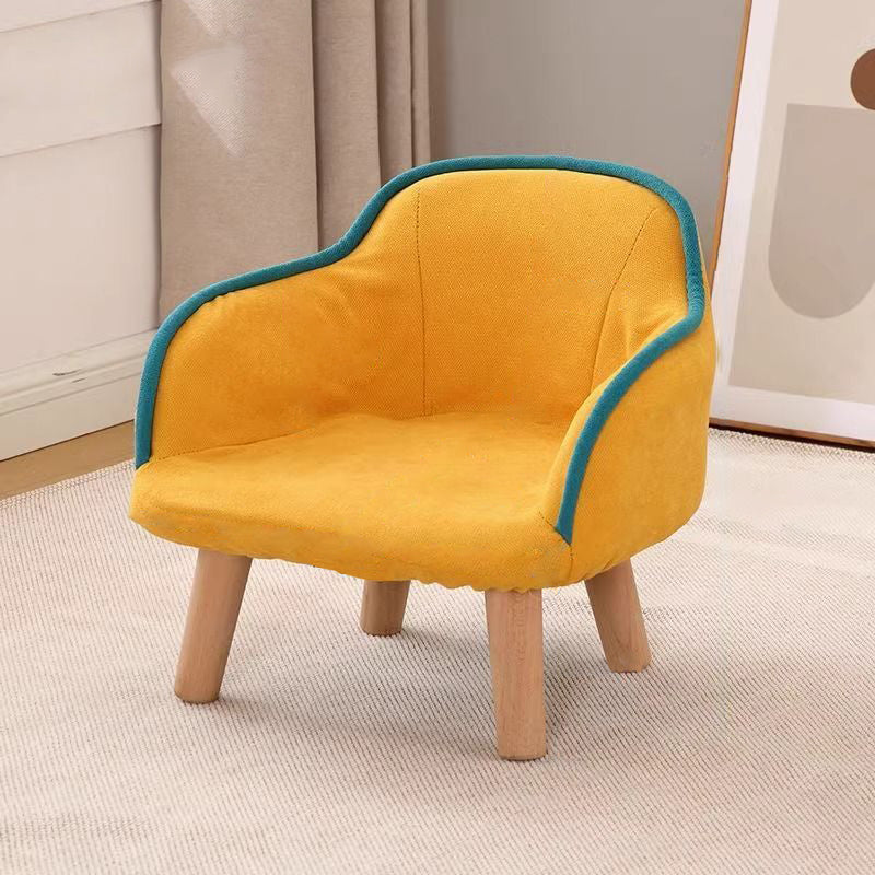 Contemporary Creative Curved Kids Linen-Cotton Solid Wood Accent Chair Backrest Armrest For Living Room