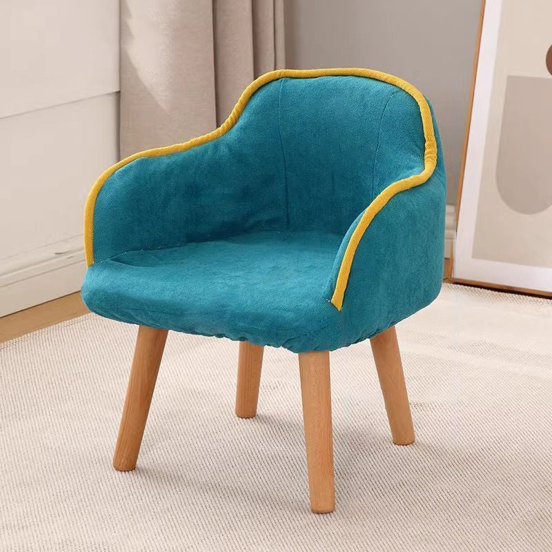 Contemporary Creative Curved Kids Linen-Cotton Solid Wood Accent Chair Backrest Armrest For Living Room