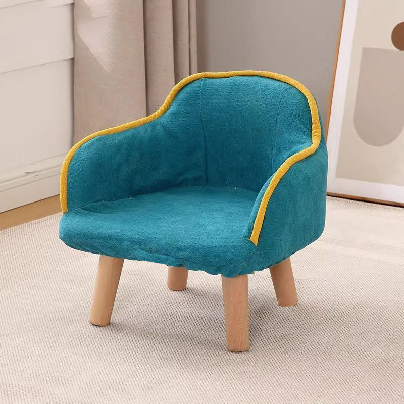 Contemporary Creative Curved Kids Linen-Cotton Solid Wood Accent Chair Backrest Armrest For Living Room