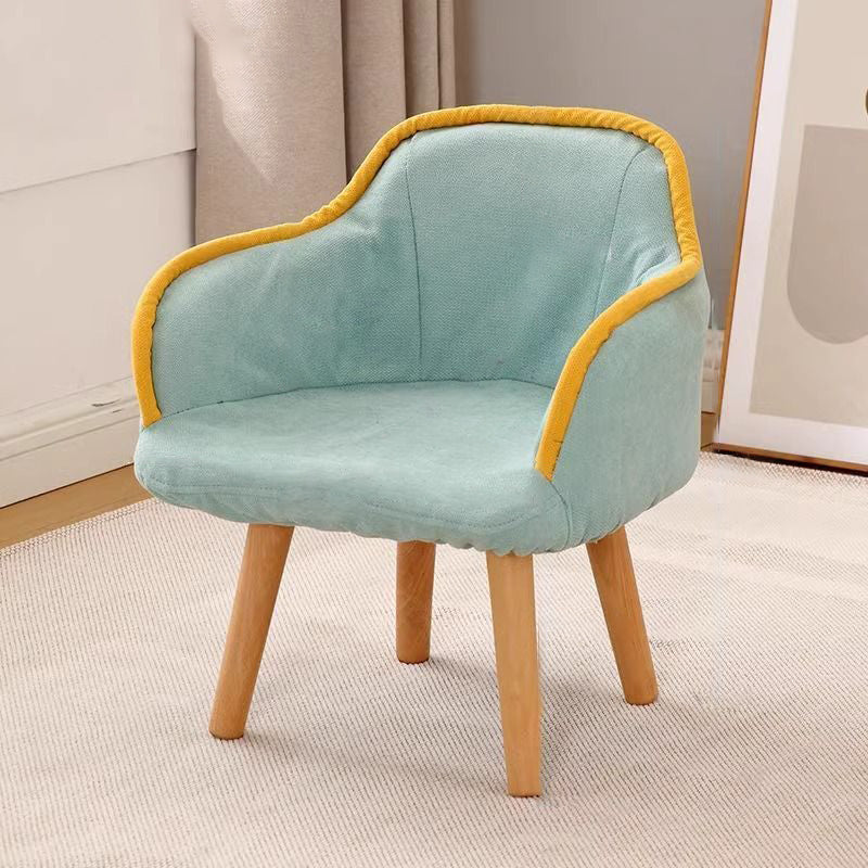 Contemporary Creative Curved Kids Linen-Cotton Solid Wood Accent Chair Backrest Armrest For Living Room