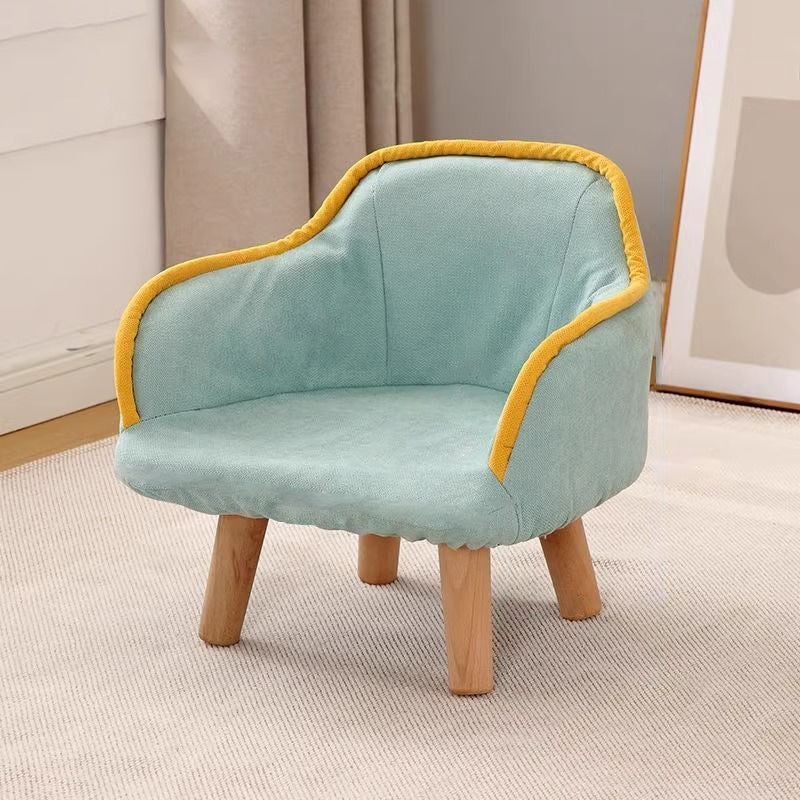 Contemporary Creative Curved Kids Linen-Cotton Solid Wood Accent Chair Backrest Armrest For Living Room
