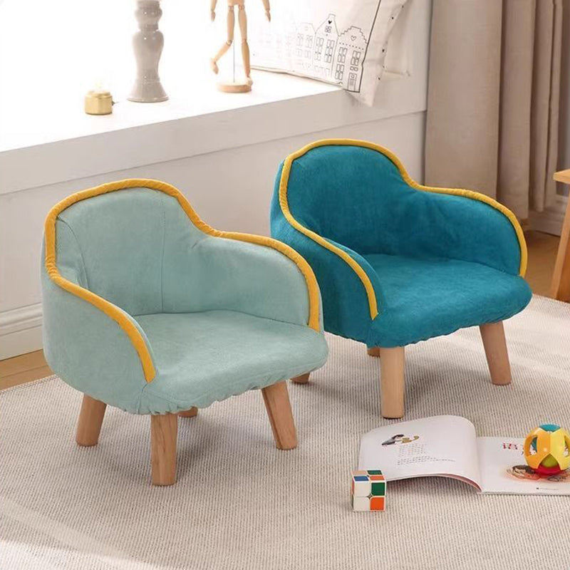 Contemporary Creative Curved Kids Linen-Cotton Solid Wood Accent Chair Backrest Armrest For Living Room