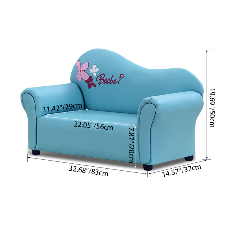Canapé pour enfants moderne minimaliste rectangulaire à bords arrondis en bois massif et cuir PU, avec dossier et accoudoirs, pour salon 
