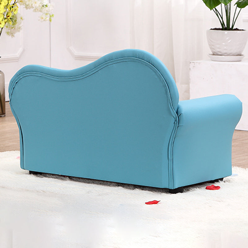 Canapé pour enfants moderne minimaliste rectangulaire à bords arrondis en bois massif et cuir PU, avec dossier et accoudoirs, pour salon 