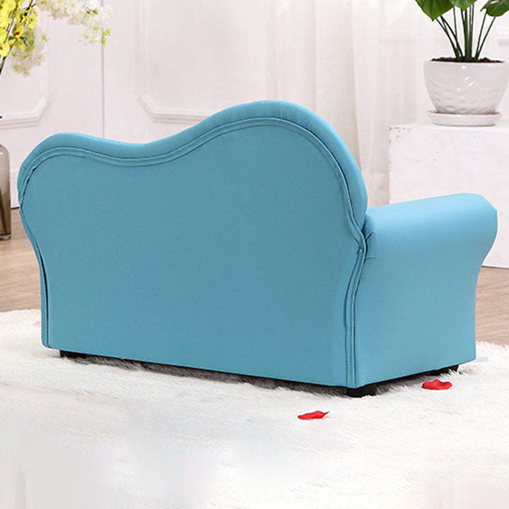 Canapé pour enfants moderne minimaliste rectangulaire à bords arrondis en bois massif et cuir PU, avec dossier et accoudoirs, pour salon 