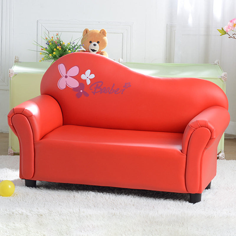 Canapé pour enfants moderne minimaliste rectangulaire à bords arrondis en bois massif et cuir PU, avec dossier et accoudoirs, pour salon 