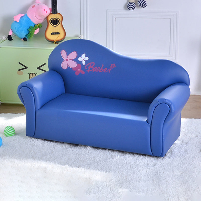 Canapé pour enfants moderne minimaliste rectangulaire à bords arrondis en bois massif et cuir PU, avec dossier et accoudoirs, pour salon 