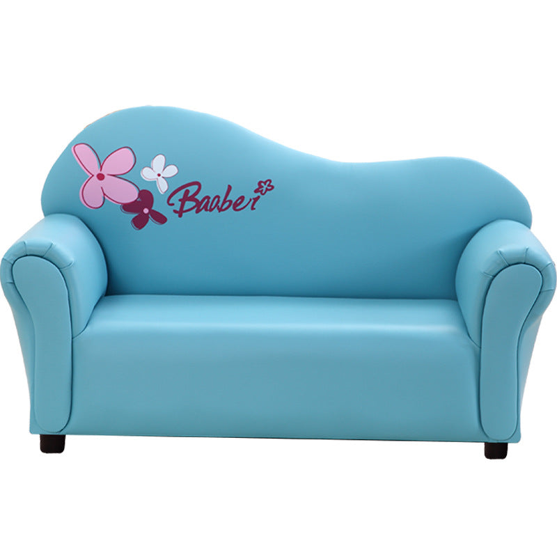 Canapé pour enfants moderne minimaliste rectangulaire à bords arrondis en bois massif et cuir PU, avec dossier et accoudoirs, pour salon 