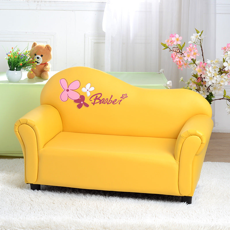 Canapé pour enfants moderne minimaliste rectangulaire à bords arrondis en bois massif et cuir PU, avec dossier et accoudoirs, pour salon 