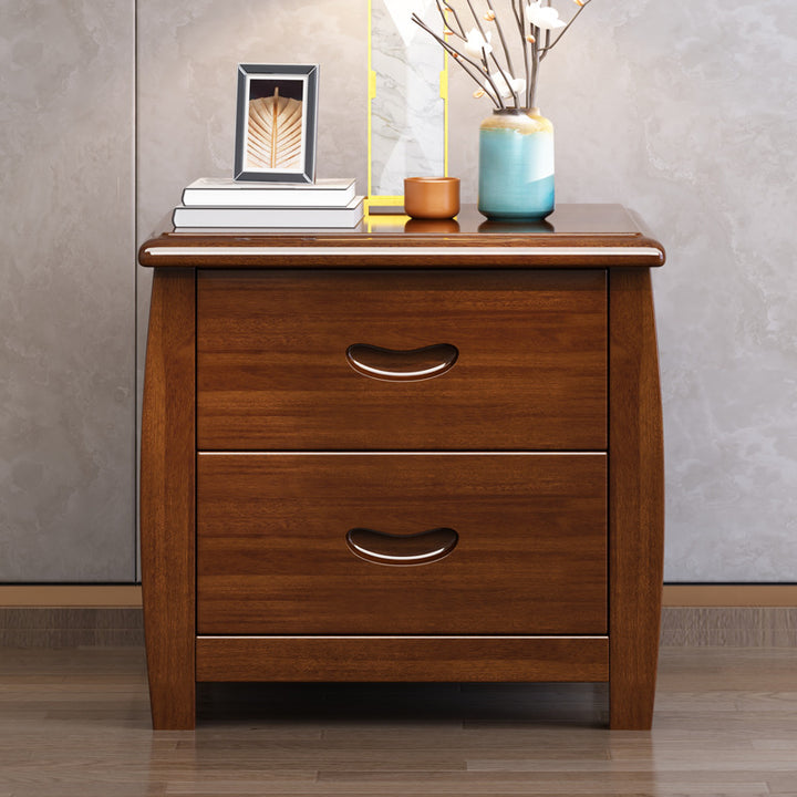 Traditional Chinese Rectangular Solid Walnut Medium Density Fiberboard Nightstand 2-Drawer For Bedroom