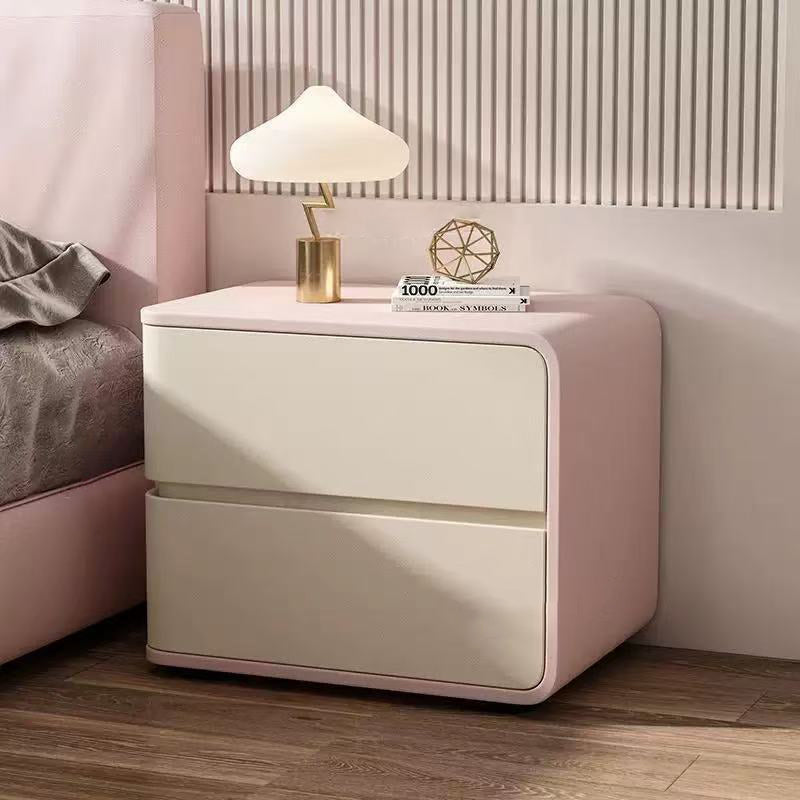 Modern Minimalist Rectangular Pine Solid Wood Microfiber Leather Carbon Steel Nightstand 2-Drawer For Bedroom